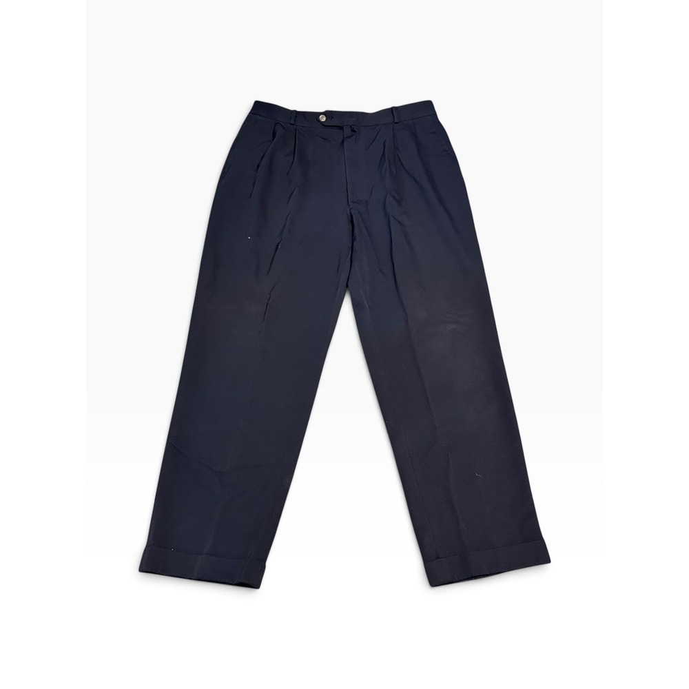 Vintage Tommy Hilfiger Dress Pants Mens 36x31 Navy Blue Wool Pleated Cuffed